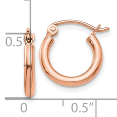 14k Rose Gold Polished 2x12mm Lightweight Tube Hoop Earrings