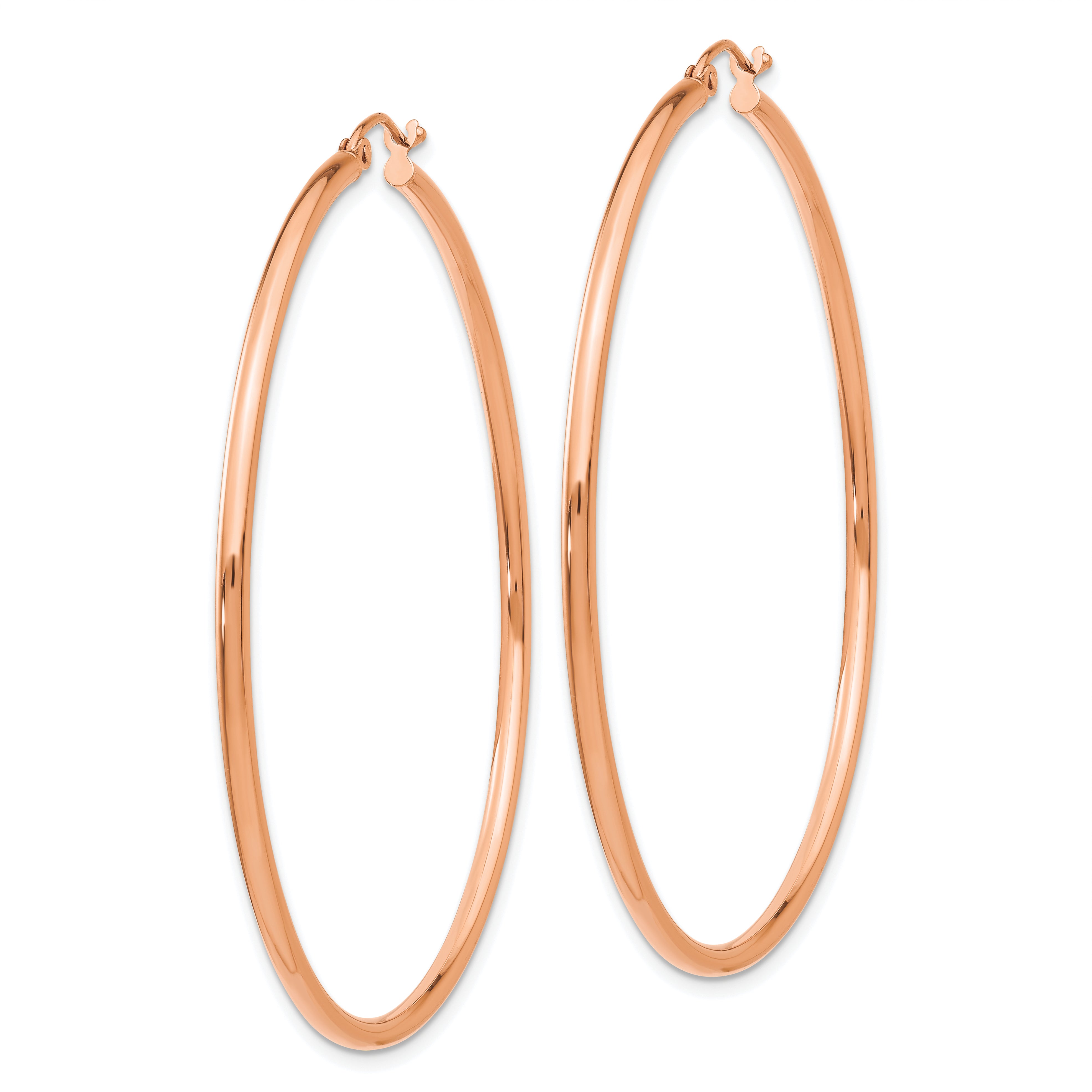 14k Rose Gold Polished 2x55mm Lightweight Tube Hoop Earrings