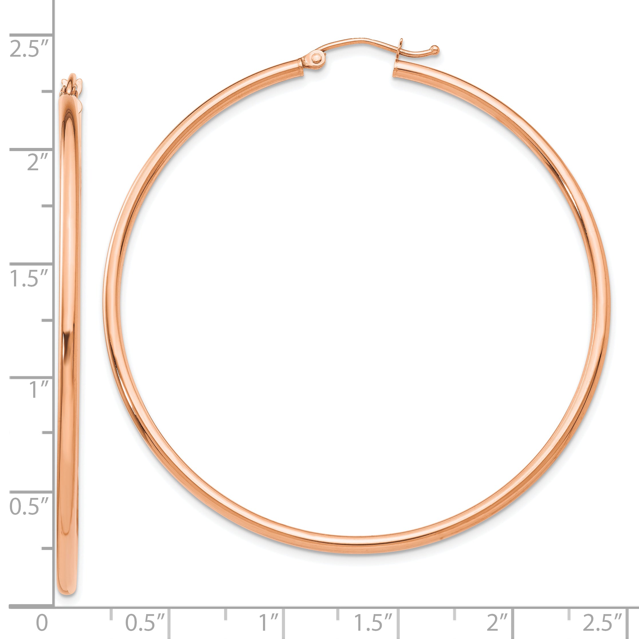 14k Rose Gold Polished 2x55mm Lightweight Tube Hoop Earrings