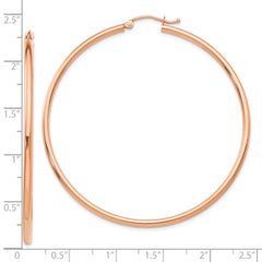 14k Rose Gold Polished 2x55mm Lightweight Tube Hoop Earrings