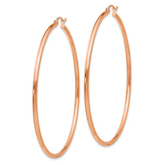 14k Rose Gold Polished 2x60mm Lightweight Tube Hoop Earrings