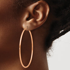 14k Rose Gold Polished 2x60mm Lightweight Tube Hoop Earrings