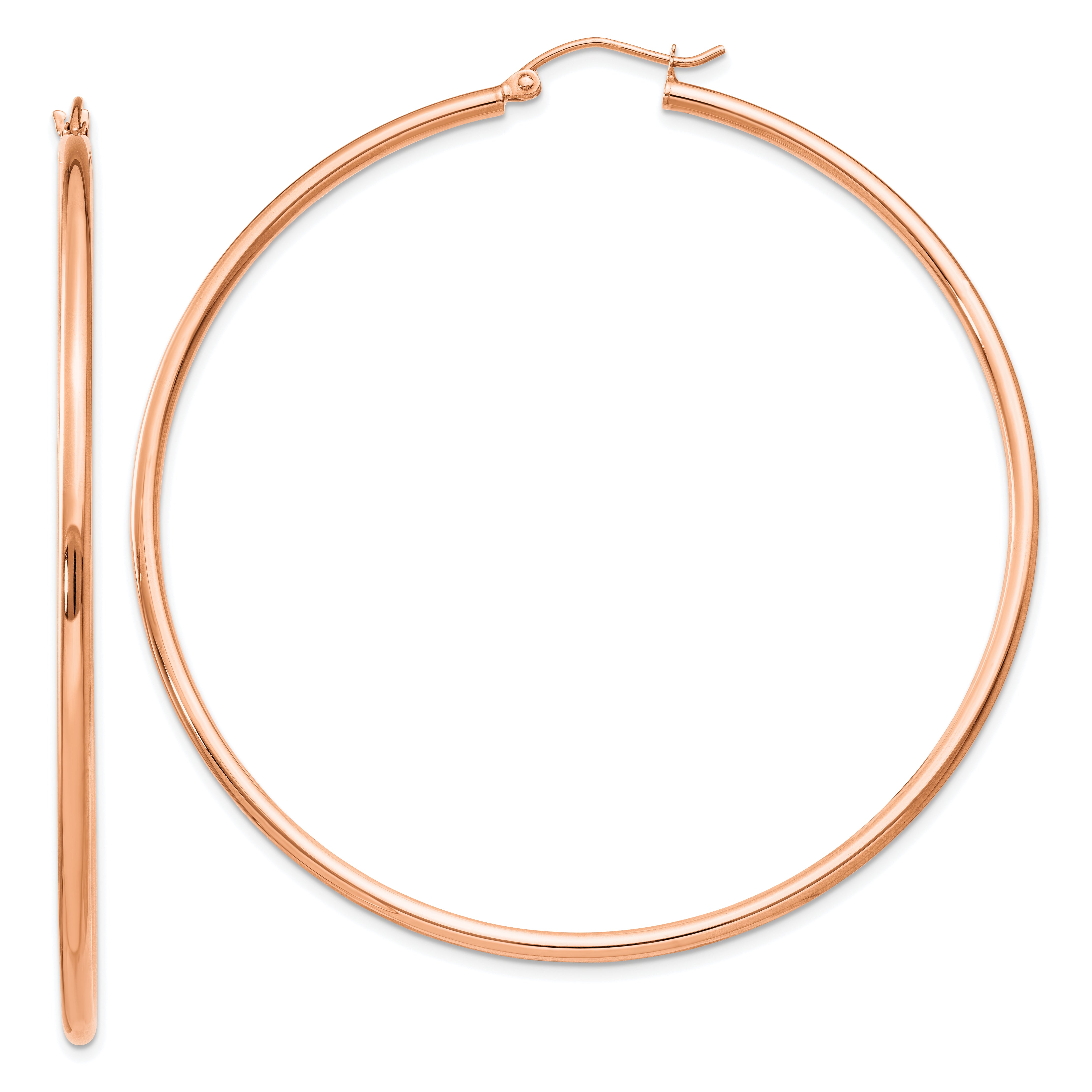 14k Rose Gold Polished 2x60mm Lightweight Tube Hoop Earrings