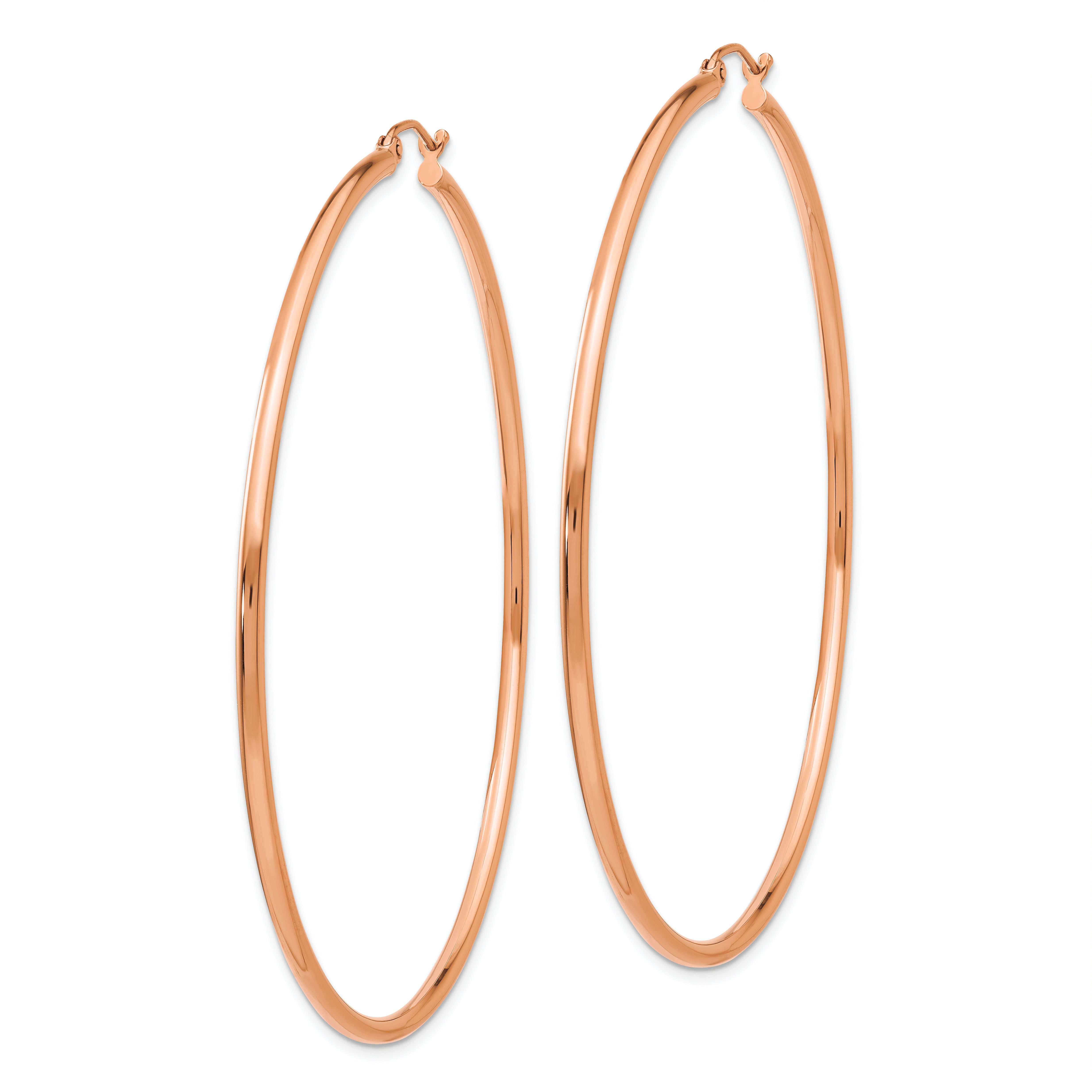 14k Rose Gold Polished 2x65mm Lightweight Tube Hoop Earrings