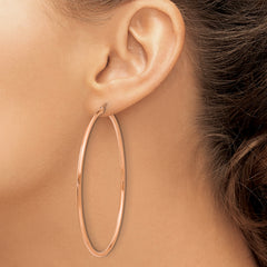 14k Rose Gold Polished 2x65mm Lightweight Tube Hoop Earrings