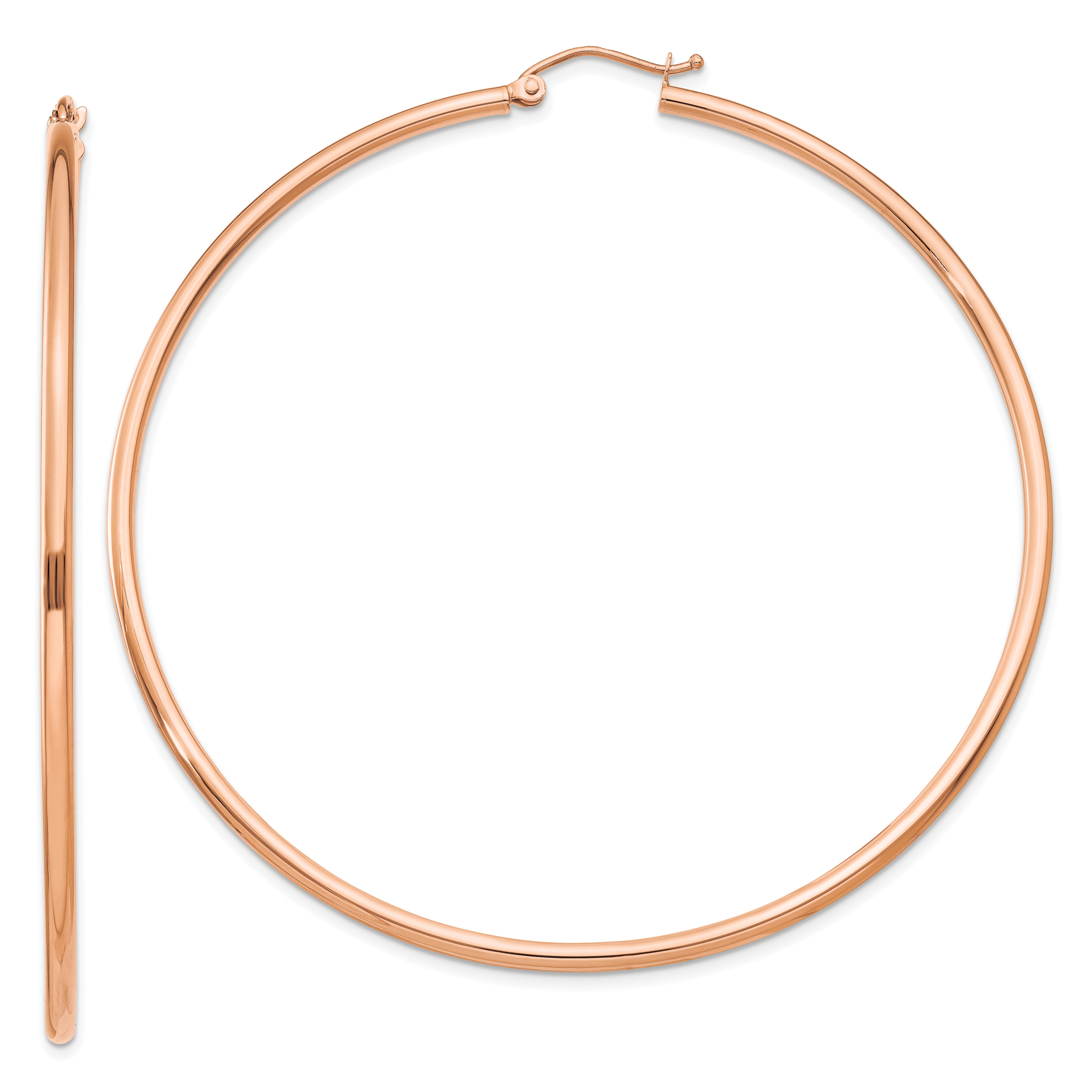 14k Rose Gold Polished 2x65mm Lightweight Tube Hoop Earrings