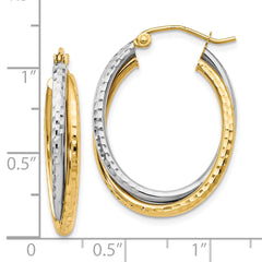 10K Two-tone Textured Hinged Hoop Earrings