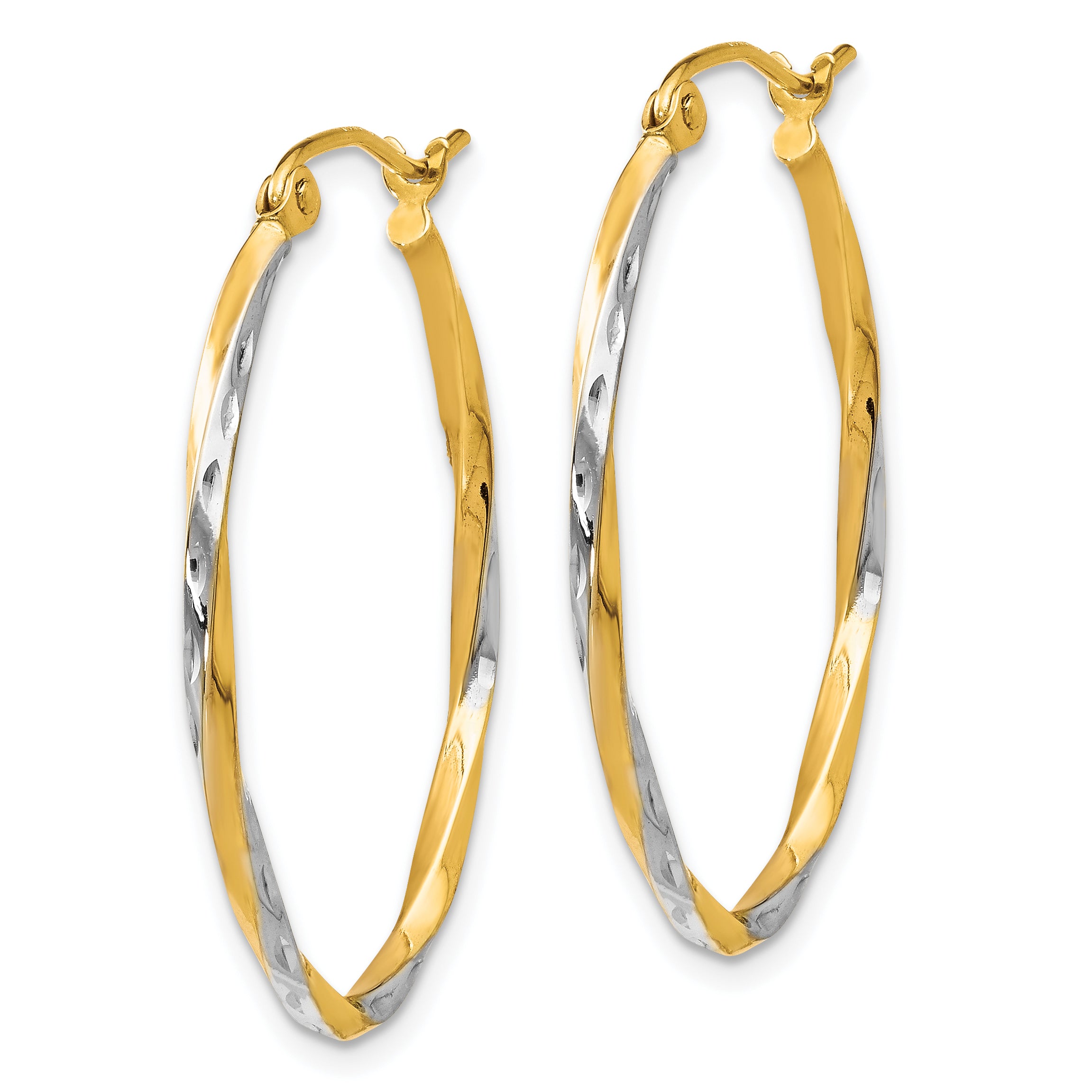 10K w/Rhodium Oval Hinged Hoop Earrings