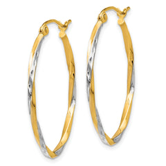 10K w/Rhodium Oval Hinged Hoop Earrings