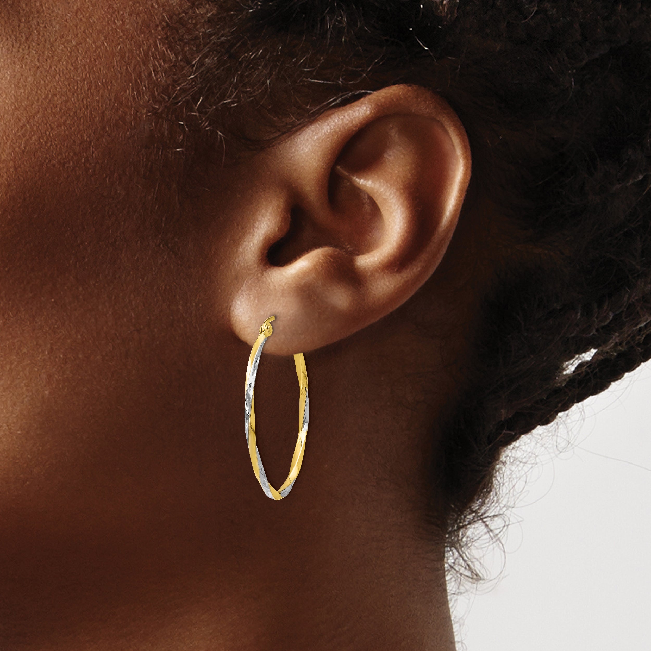 10K w/Rhodium Oval Hinged Hoop Earrings