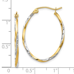 10K w/Rhodium Oval Hinged Hoop Earrings