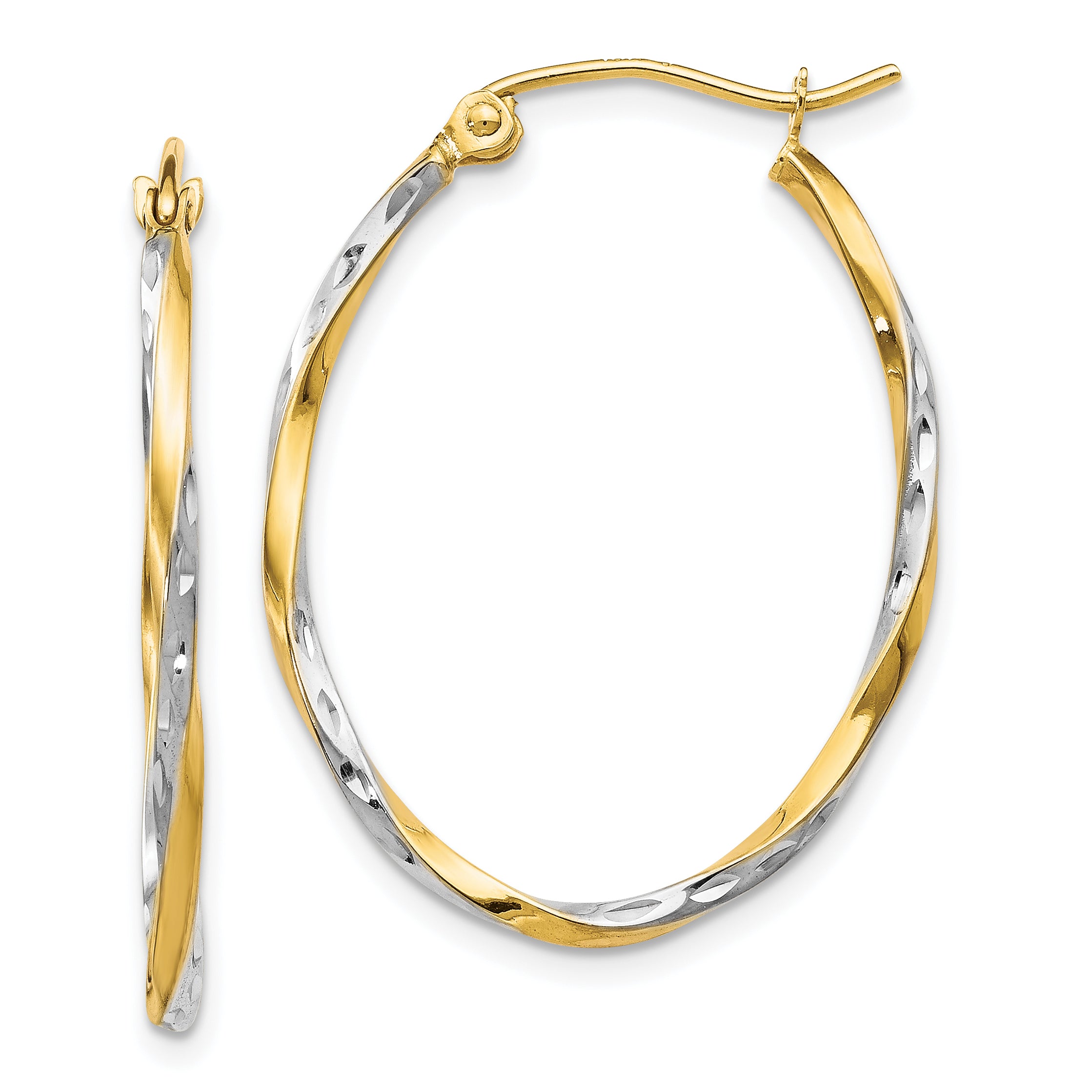 10K w/Rhodium Oval Hinged Hoop Earrings