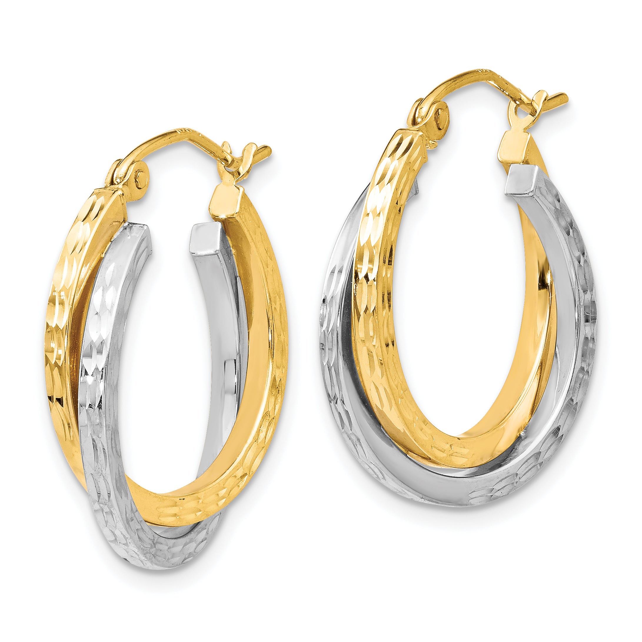 10K Two-tone Textured Hinged Hoop Earrings