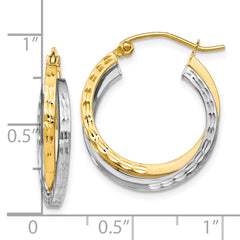 10K Two-tone Textured Hinged Hoop Earrings