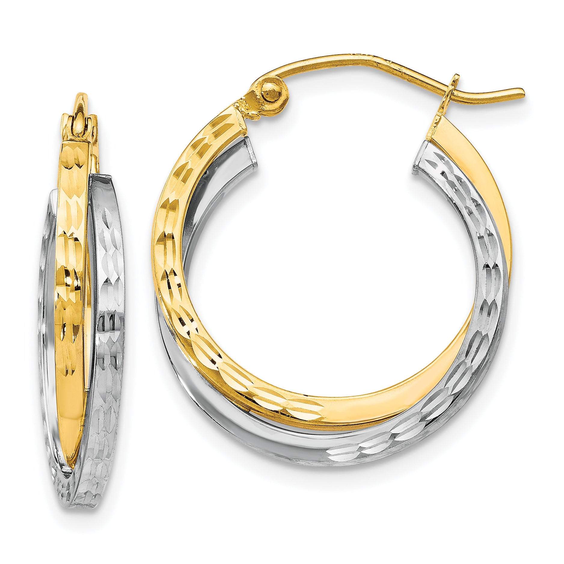 10K Two-tone Textured Hinged Hoop Earrings