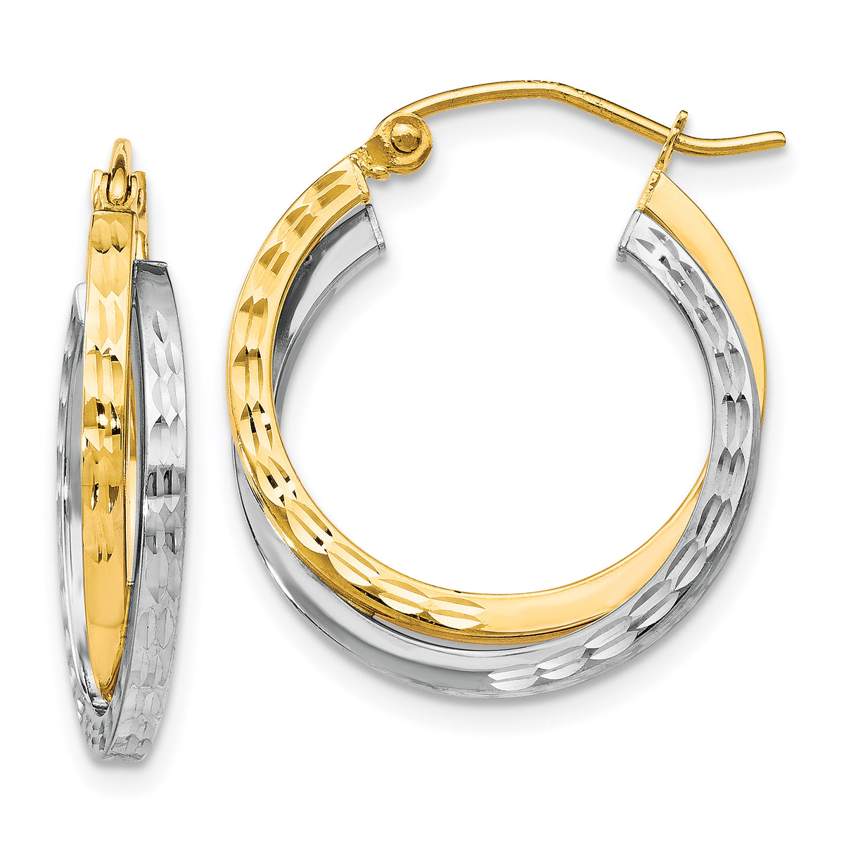 10K Two-tone Textured Hinged Hoop Earrings