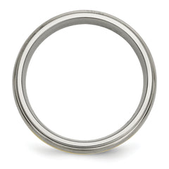 Titanium Brushed Center with 14k Gold Inlay 6mm Ridged Edge Band