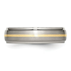 Titanium Brushed Center with 14k Gold Inlay 6mm Ridged Edge Band