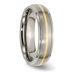 Titanium Brushed Center with 14k Gold Inlay 6mm Ridged Edge Band