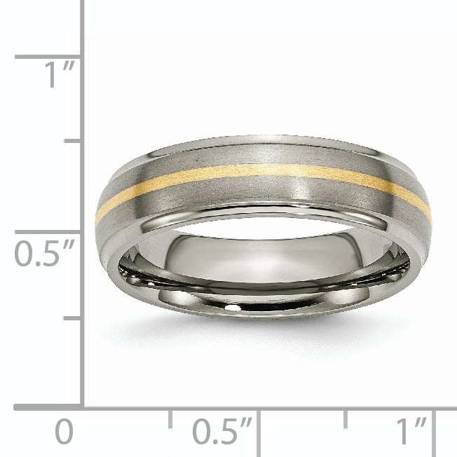 Titanium Brushed Center with 14k Gold Inlay 6mm Ridged Edge Band