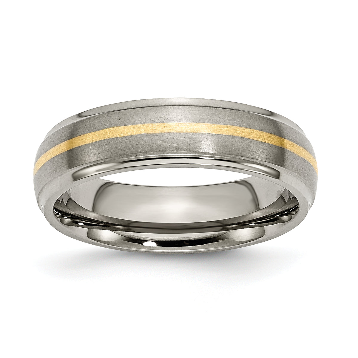 Titanium Brushed Center with 14k Gold Inlay 6mm Ridged Edge Band