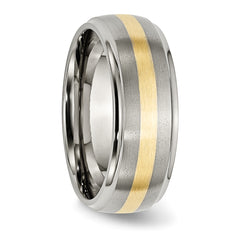 Titanium Brushed Center with 14k Gold Inlay 8mm Ridged Edge Band