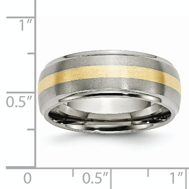 Titanium Brushed Center with 14k Gold Inlay 8mm Ridged Edge Band