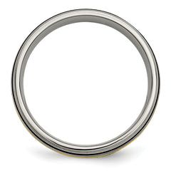 Titanium and 14K Gold Unisex Wedding Band with Grooved Brushed Finish