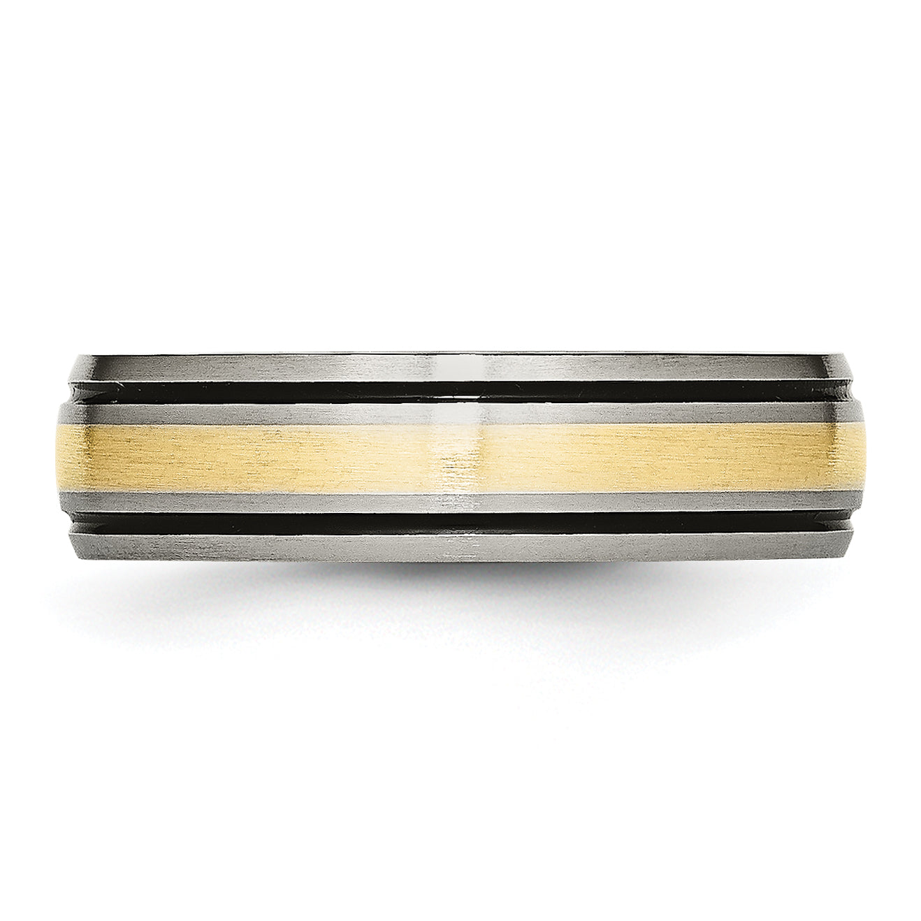 Titanium Antiqued and Brushed with 14k Gold Inlay 6mm Grooved Band