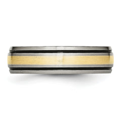 Titanium and 14K Gold Unisex Wedding Band with Grooved Brushed Finish