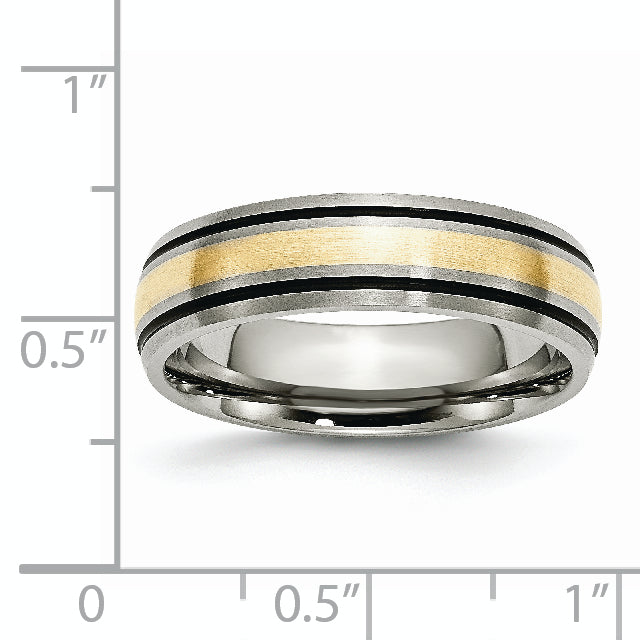 Titanium Antiqued and Brushed with 14k Gold Inlay 6mm Grooved Band