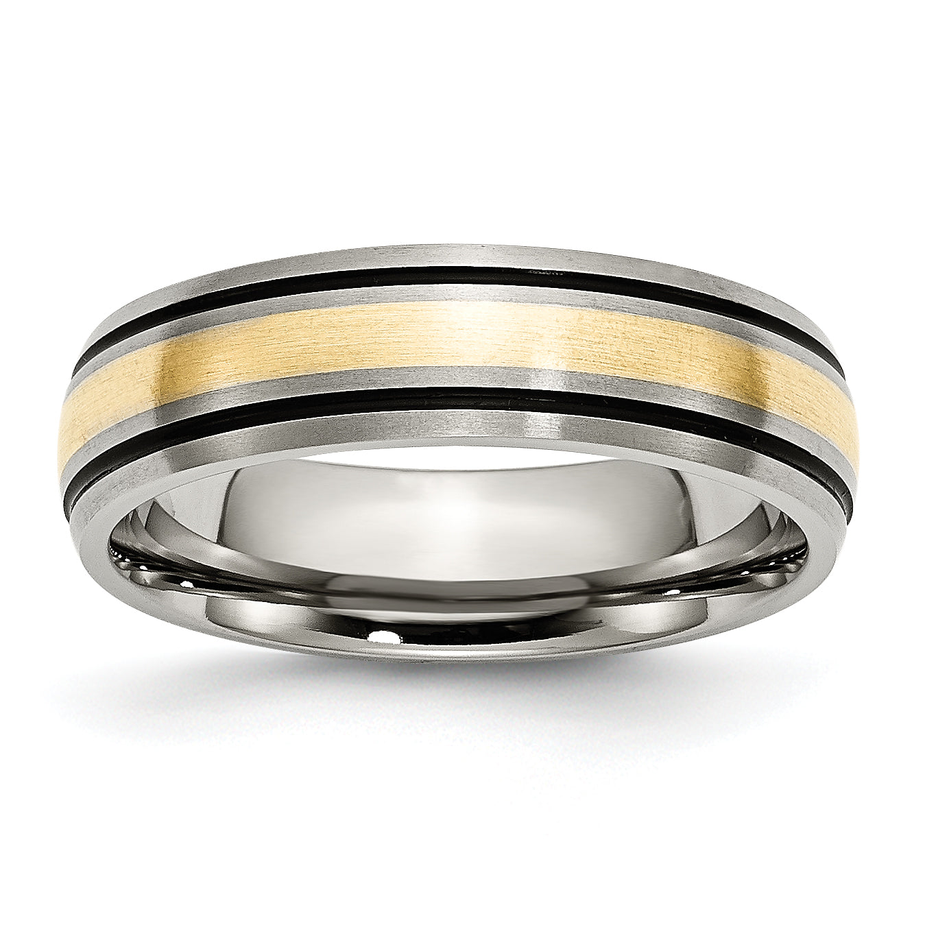 Titanium Antiqued and Brushed with 14k Gold Inlay 6mm Grooved Band