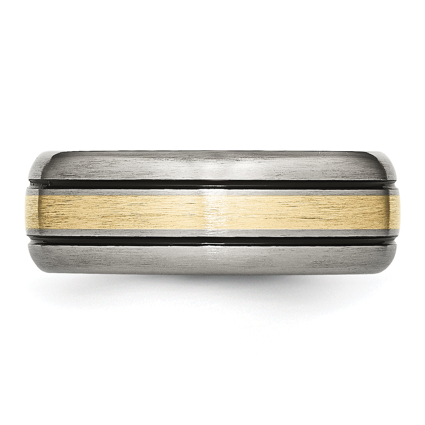 Titanium Antiqued and Brushed with 14k Gold Inlay 8mm Grooved Band