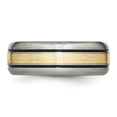 Titanium Antiqued and Brushed with 14k Gold Inlay 8mm Grooved Band