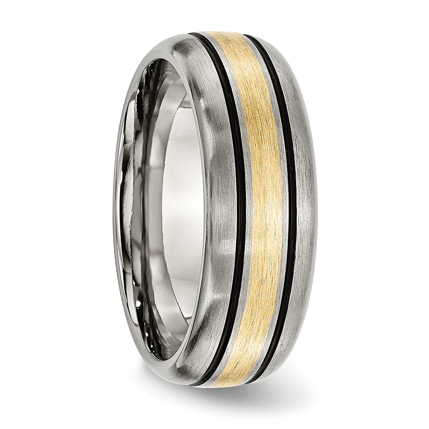 Titanium Antiqued and Brushed with 14k Gold Inlay 8mm Grooved Band