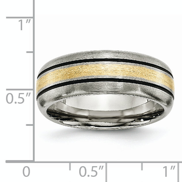 Titanium Antiqued and Brushed with 14k Gold Inlay 8mm Grooved Band