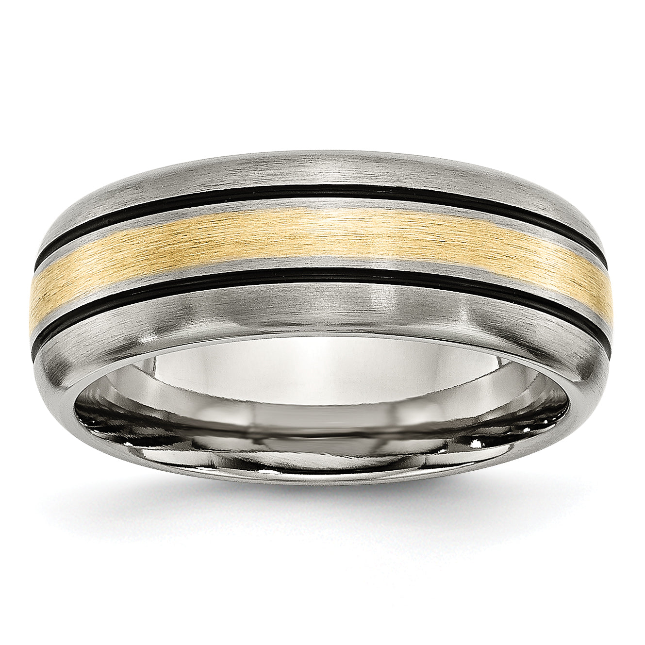 Titanium Antiqued and Brushed with 14k Gold Inlay 8mm Grooved Band