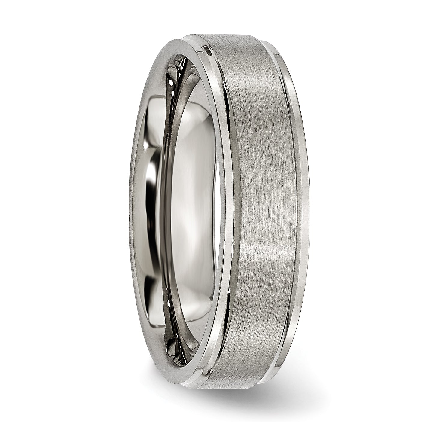 Titanium Polished Unisex Ridged Edge Wedding Band Engravable 6mm