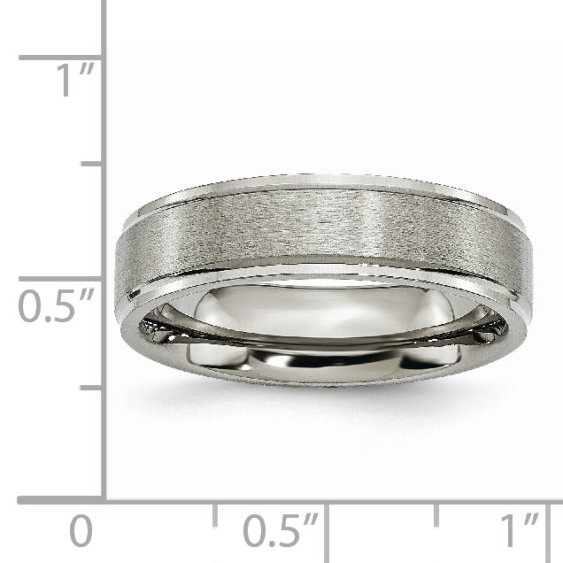 Titanium Polished Unisex Ridged Edge Wedding Band Engravable 6mm