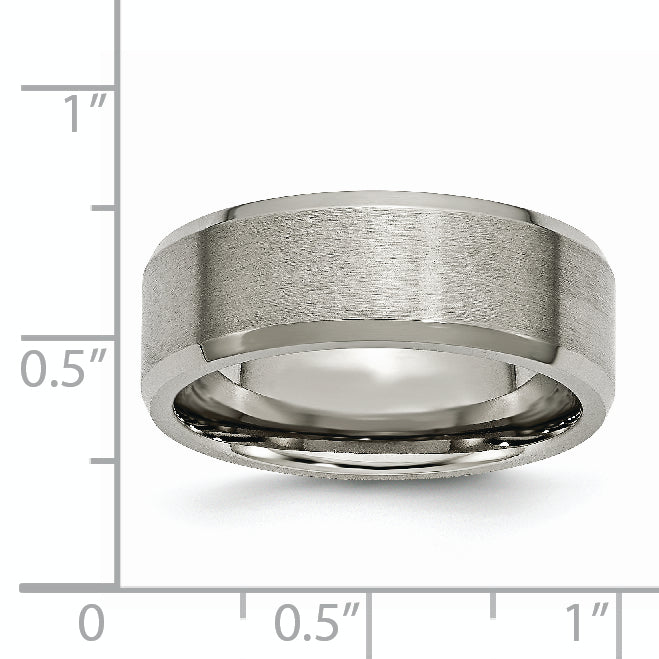 Titanium Brushed Polished 8mm Beveled Unisex Engravable Wedding Band