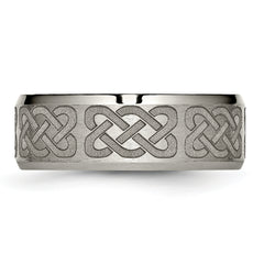 Titanium Brushed and Polished Celtic Laser Design 8mm Beveled Edge Band