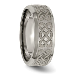 Titanium Brushed and Polished Celtic Laser Design 8mm Beveled Edge Band