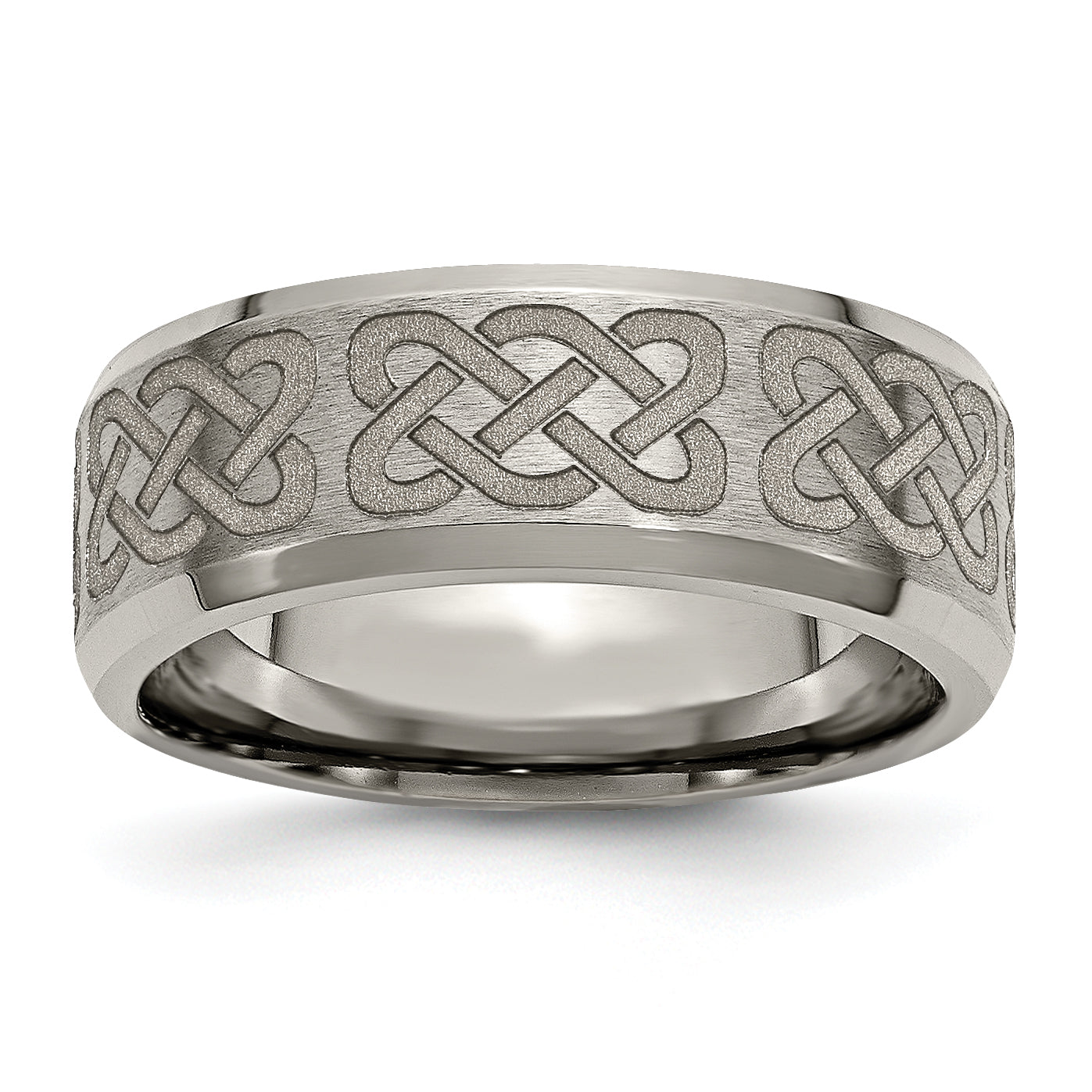 Titanium Brushed and Polished Celtic Laser Design 8mm Beveled Edge Band