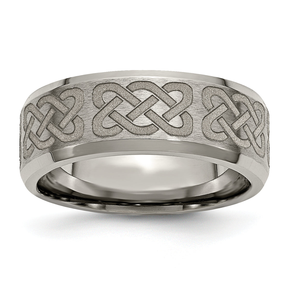 Titanium Brushed and Polished Celtic Laser Design 8mm Beveled Edge Band