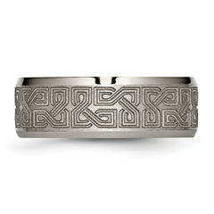 Titanium Brushed and Polished Greek Key Laser Design 8mm Beveled Band