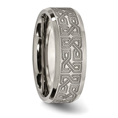 Titanium Greek Key Wedding Band with Polished Laser Design Unisex 8mm