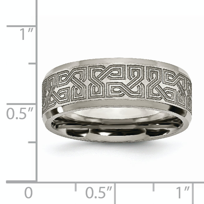 Titanium Greek Key Wedding Band with Polished Laser Design Unisex 8mm