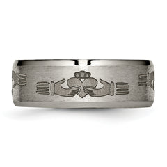 Titanium Claddagh Wedding Band with Laser Design Engravable 8mm