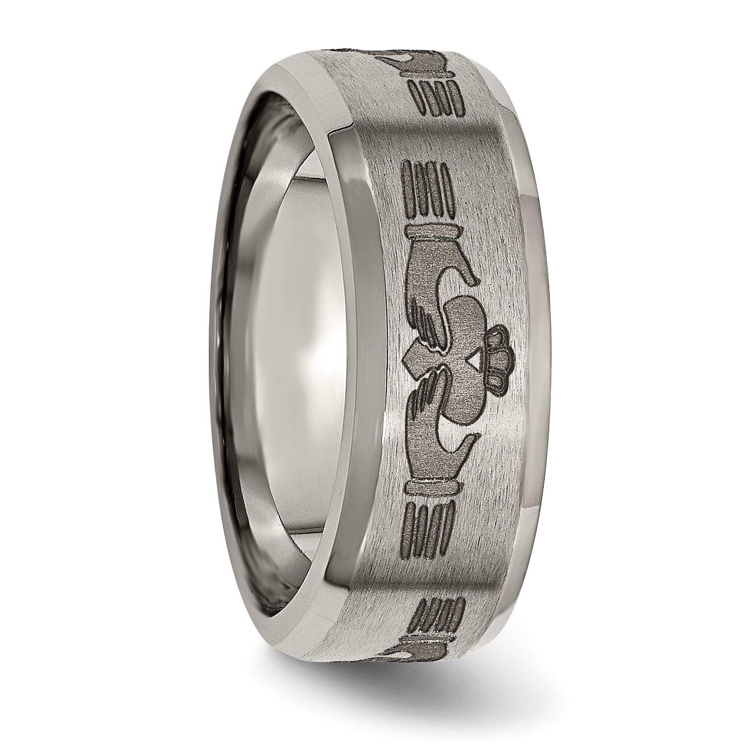 Titanium Claddagh Wedding Band with Laser Design Engravable 8mm