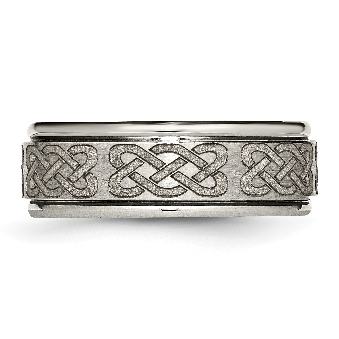 Titanium Brushed and Polished Celtic Laser Design 8mm Ridged Edge Band